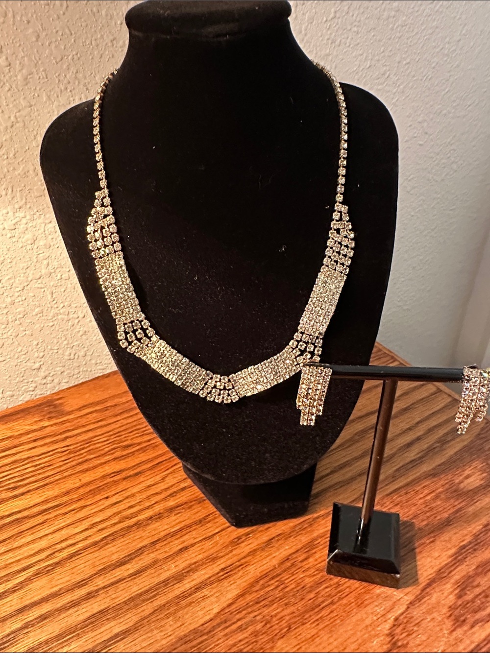 Crystal Statement Necklace and Earrings - Silver Tone